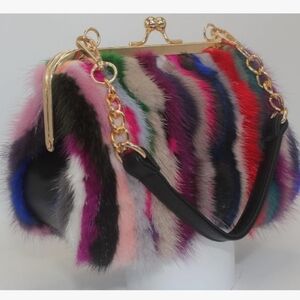 Luxurious Fur Evening Handbag Clutch Crossbody - Genuine Mink Fur, Dual Straps